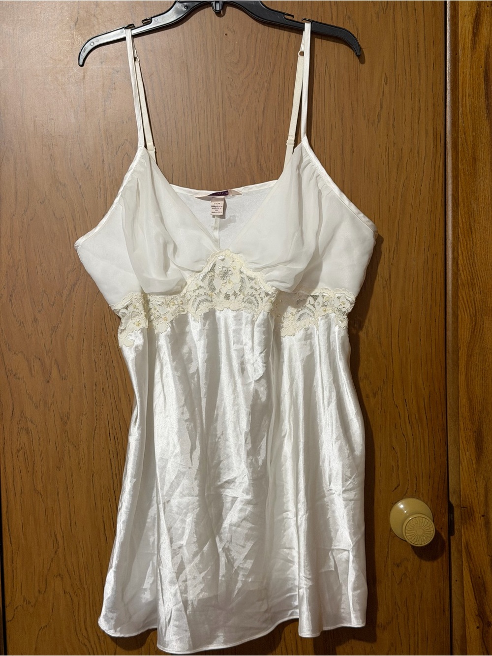 Cacique Ivory Satin Slip Chemise with Lace Accents
